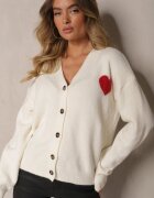 acajo Cardigan Alb Deschis Decorat Cu Inimă Miathia
