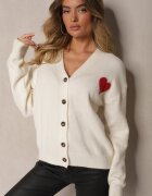 acajo Cardigan Alb Deschis Decorat Cu Inimă Miathia