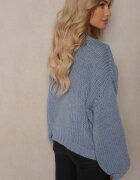 acajo Cardigan Albastru cu Aplicații Florale cu Închidere cu o Agrafă Elegantă Patista