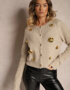 acajo Cardigan Bej cu lână cu nasturi cu flori 3D Zemisya
