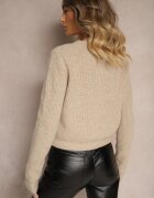 acajo Cardigan Bej cu lână cu nasturi cu flori 3D Zemisya