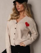 acajo Cardigan Bej Deschis Decorat cu Inimă Miathia