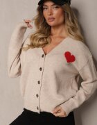 acajo Cardigan Bej Deschis Decorat cu Inimă Miathia