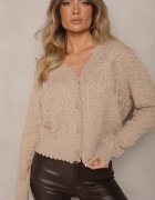 acajo Cardigan Bej Oversize cu Nasturi și Reliefuri Decorative Palabia