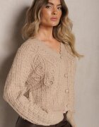 acajo Cardigan Bej Oversize cu Nasturi și Reliefuri Decorative Palabia