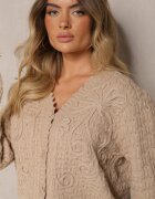 acajo Cardigan Bej Oversize cu Nasturi și Reliefuri Decorative Palabia