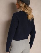 acajo Cardigan bleumarin cu adaos de lână cu nasturi cu flori 3D Zemisya