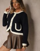 acajo Cardigan Bleumarin Cu nasturi Clasic din Lână Senneva