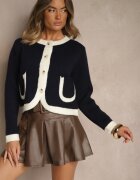 acajo Cardigan Bleumarin Cu nasturi Clasic din Lână Senneva