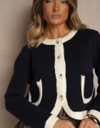 acajo Cardigan Bleumarin Cu nasturi Clasic din Lână Senneva