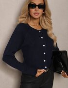acajo Cardigan bleumarin cu nasturi cu lână Evelinae