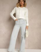 acajo Cardigan Clasic Alb cu Decolteu Rotund Reonira