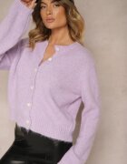 acajo Cardigan Clasic Violet cu Croială Dreaptă Riavara