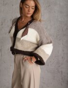 acajo Cardigan cu lână vâscoză și bumbac cu eșarfă decorativă la gât Rosalindda Bej