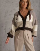 acajo Cardigan cu lână vâscoză și bumbac cu eșarfă decorativă la gât Rosalindda Bej