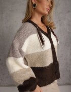 acajo Cardigan cu lână vâscoză și bumbac cu eșarfă decorativă la gât Rosalindda Bej