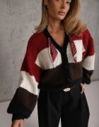 acajo Cardigan cu lână vâscoză și bumbac cu eșarfă decorativă la gât Rosalindda Roșu