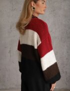 acajo Cardigan cu lână vâscoză și bumbac cu eșarfă decorativă la gât Rosalindda Roșu