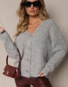 acajo Cardigan cu nasturi gri deschis cu lână și manșete striate Ciarella