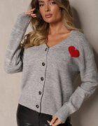 acajo Cardigan cu nasturi gri deschis decorat cu inimă Miathia