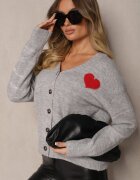 acajo Cardigan cu nasturi gri deschis decorat cu inimă Miathia