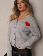 acajo Cardigan cu nasturi gri deschis decorat cu inimă Miathia