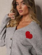 acajo Cardigan cu nasturi gri deschis decorat cu inimă Miathia