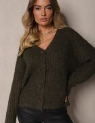 acajo Cardigan deschis Verde închis din lână și cu manșete striate Ciarella