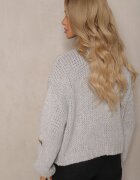 acajo Cardigan Gri cu Aplicații Florale cu Închidere cu Agrafa Elegantă Patista