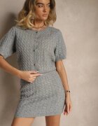 acajo Cardigan Gri cu Lână și nasturi decorativi și relief Halanira
