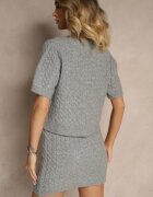 acajo Cardigan Gri cu Lână și nasturi decorativi și relief Halanira