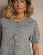 acajo Cardigan Gri cu Lână și nasturi decorativi și relief Halanira