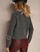 acajo Cardigan Gri din Lână cu nasturi cu Model Brodat Nelyra