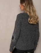 acajo Cardigan Gri închis cu nasturi cu model brodat Linelith