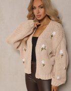 acajo Cardigan Maro cu Aplicații Florale cu Agrafa Elegantă Patista