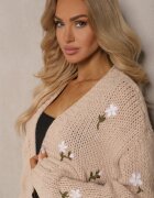 acajo Cardigan Maro cu Aplicații Florale cu Agrafa Elegantă Patista