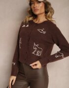 acajo Cardigan Maro închis din lână cu nasturi cu model brodat Nelyra