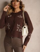 acajo Cardigan Maro închis din lână cu nasturi cu model brodat Nelyra