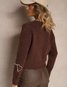 acajo Cardigan Maro închis din lână cu nasturi cu model brodat Nelyra