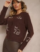 acajo Cardigan Maro închis din lână cu nasturi cu model brodat Nelyra