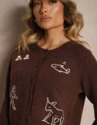 acajo Cardigan Maro închis din lână cu nasturi cu model brodat Nelyra