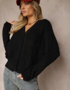 acajo Cardigan Negru Croi Oversize cu Nasturi și Imprimeuri Decorative Palabia