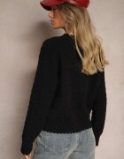 acajo Cardigan Negru Croi Oversize cu Nasturi și Imprimeuri Decorative Palabia
