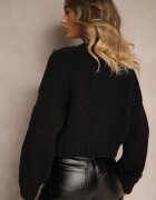 acajo Cardigan Scurt Negru Fără închidere Decorat cu Aplicații cu Căpșuni Invalina