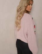 acajo Cardigan Scurt Roz Fără Închidere Decorat cu Aplicații cu Căpșuni Invalina