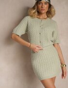 acajo Cardigan Verde deschis cu Lână și nasturi decorativi și relief Halanira