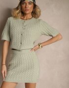 acajo Cardigan Verde deschis cu Lână și nasturi decorativi și relief Halanira