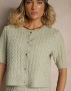 acajo Cardigan Verde deschis cu Lână și nasturi decorativi și relief Halanira