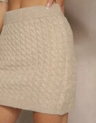 acajo Fustă Bej Tricotată cu lână High Waist Selzeki
