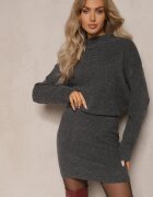 acajo Fustă Dreaptă Gri închis din Tricot cu Amestec de Lână cu Talie Elastică Parilae